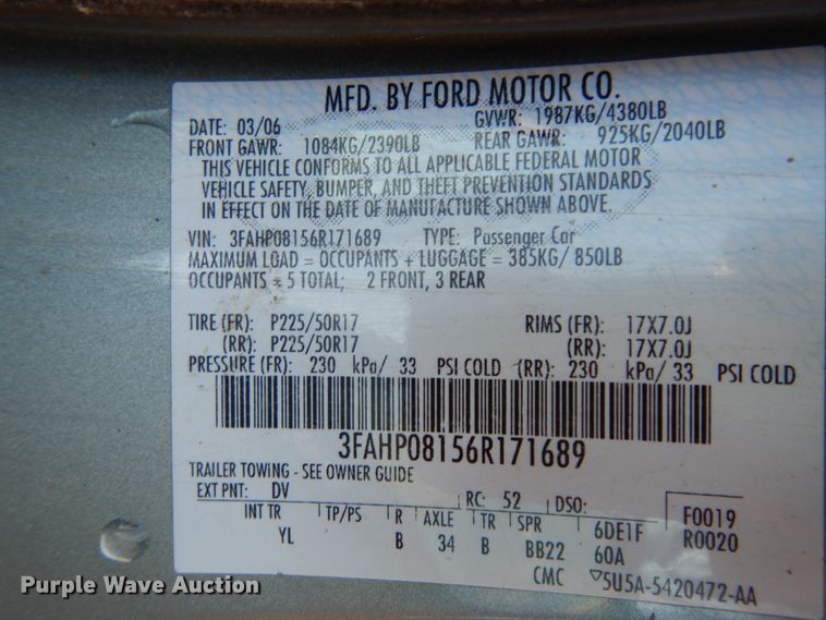 image for item DJ8231 2006 Ford Fusion