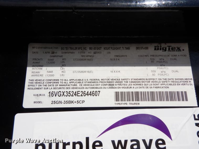 image for item DJ8245 2014 Big Tex  equipment trailer