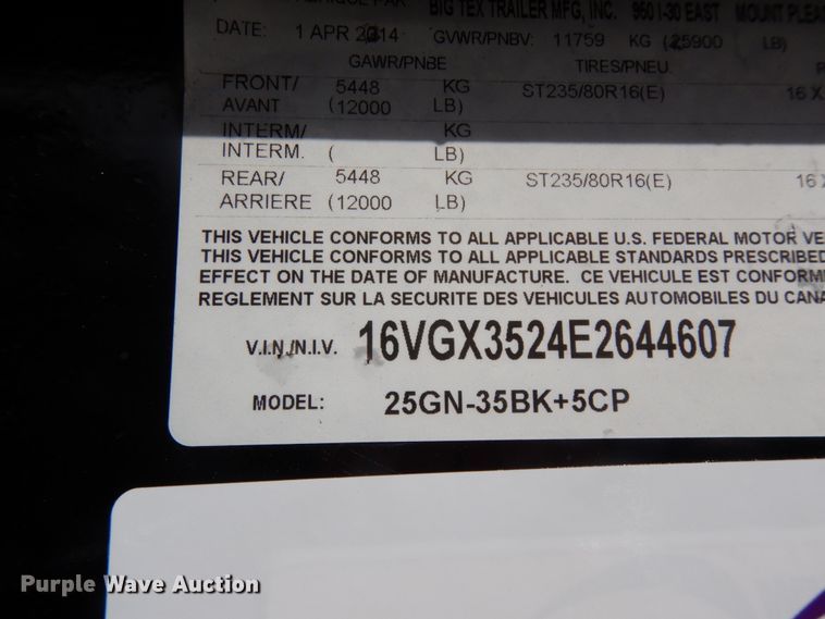 image for item DJ8245 2014 Big Tex  equipment trailer