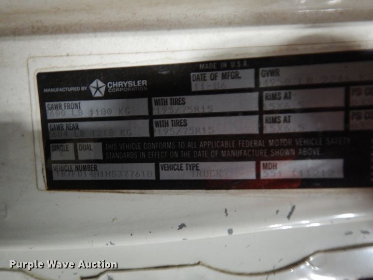 image for item DM2793 1987 Dodge D150  pickup truck