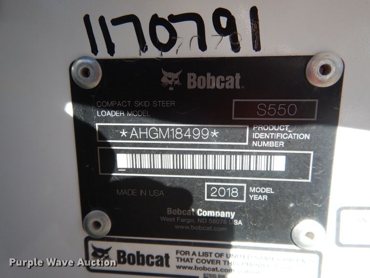 image for item FA9472 2018 Bobcat S550  skid steer loader
