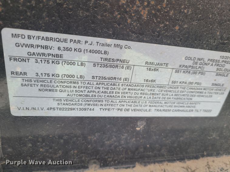 image for item FW9677 2019 PJ Trailers  tilt deck equipment trailer