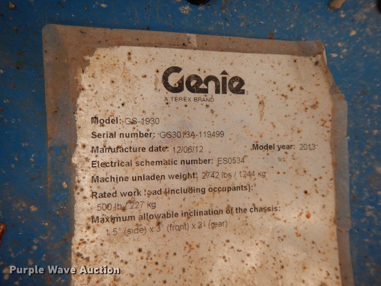 image for item GG9367 2013 Genie GS1930  scissor lift