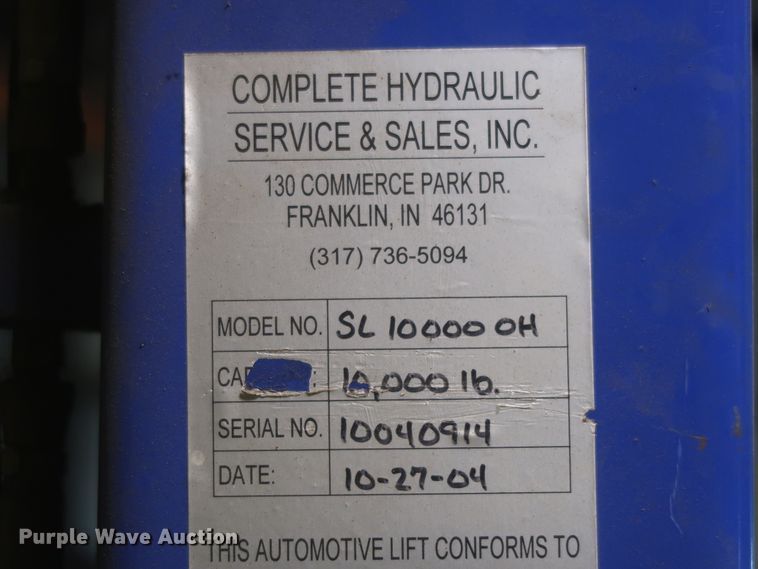 image for item HK9695 Complete Hydraulic SL10000OH two post automotive lift