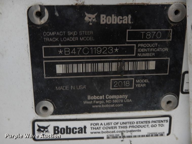image for item DF6410 2018 Bobcat T870  tracked skid steer loader