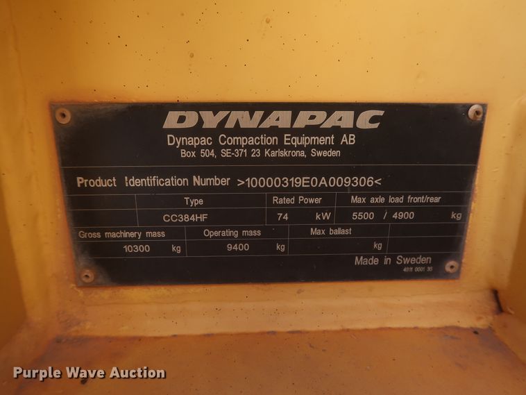 image for item DJ2298 2011 Dynapac CC384HF  double drum vibratory roller