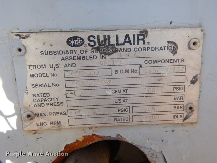 image for item DJ8244 Sullair 185DPQJD  air compressor
