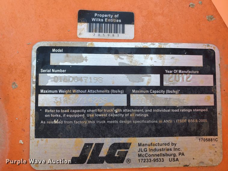 image for item DJ8820 2012 JLG 10054  telehandler