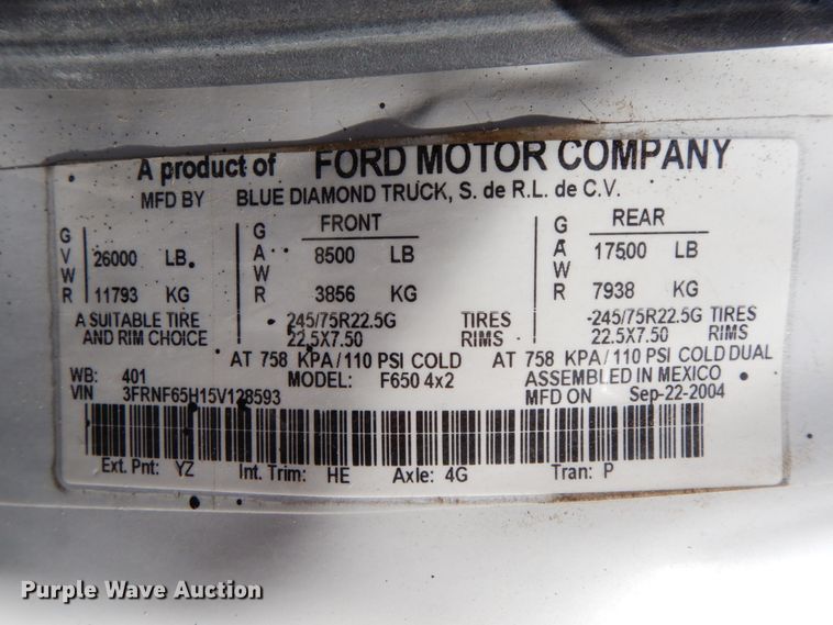 image for item DL1750 2005 Ford F650 Super Duty XL  utility / service truck