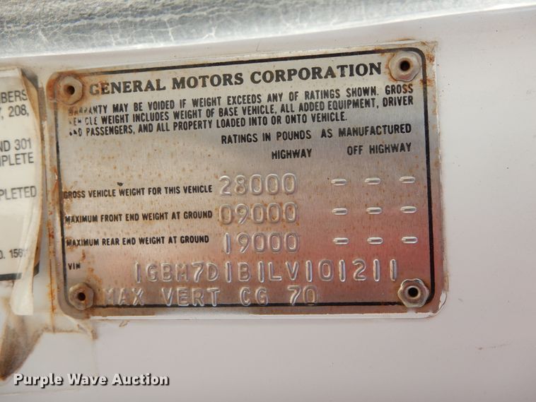 image for item GG9376 1990 Chevrolet C70  dump truck