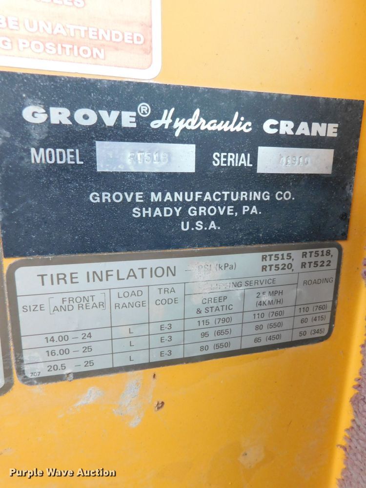 image for item HK9661 1978 Grove RT518  rough or all terrain crane