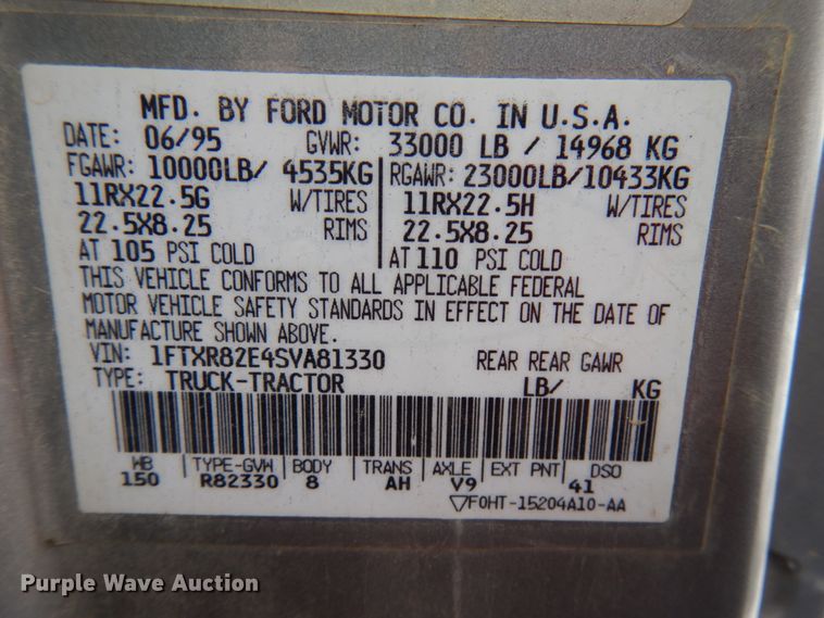 image for item HX9577 1995 Ford LN8000  dump truck