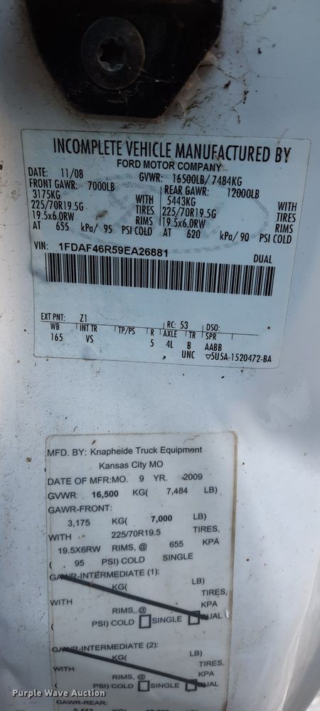 image for item HX9646 2009 Ford F450 Super Duty  truck cab and chassis