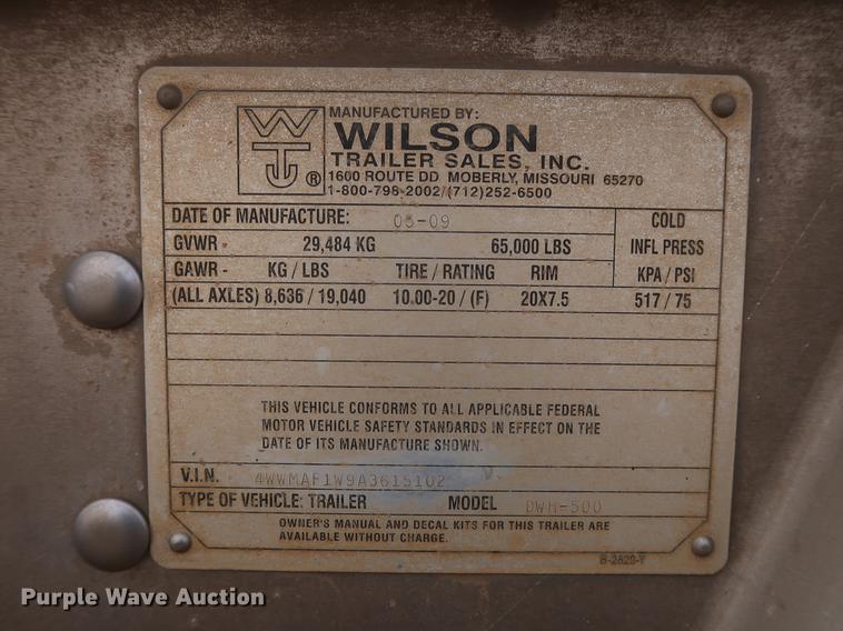 image for item DJ2314 2010 Wilson DWH-500 Pace Setter grain trailer