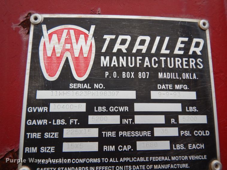 image for item DM2797 1993 WW  livestock trailer