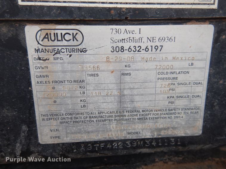 image for item HU9710 2009 Aulick 4270542 live bottom trailer