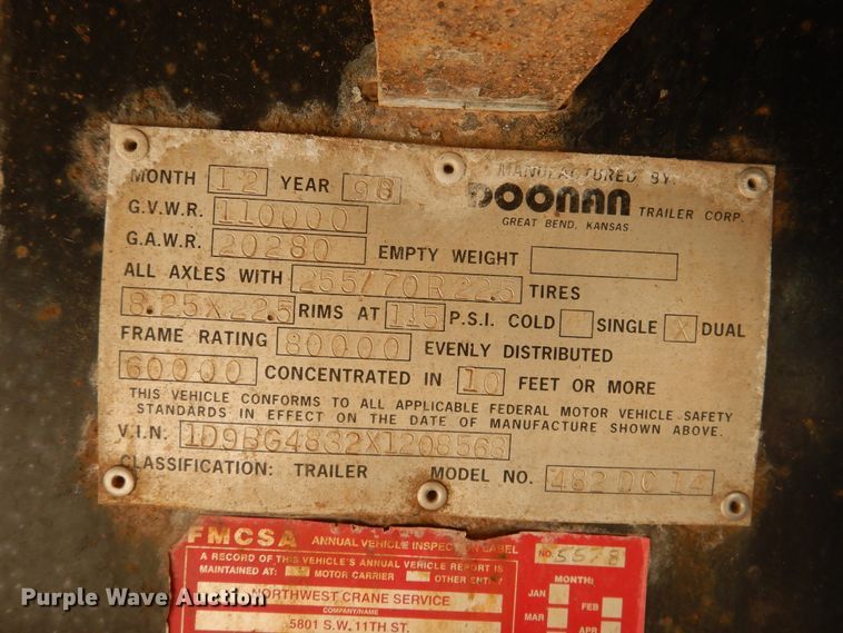 image for item DI3608 1999 Doonan 482DC14 drop deck trailer