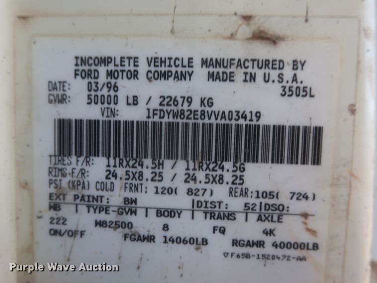 image for item DJ2303 1997 Ford L8000  truck cab and chassis