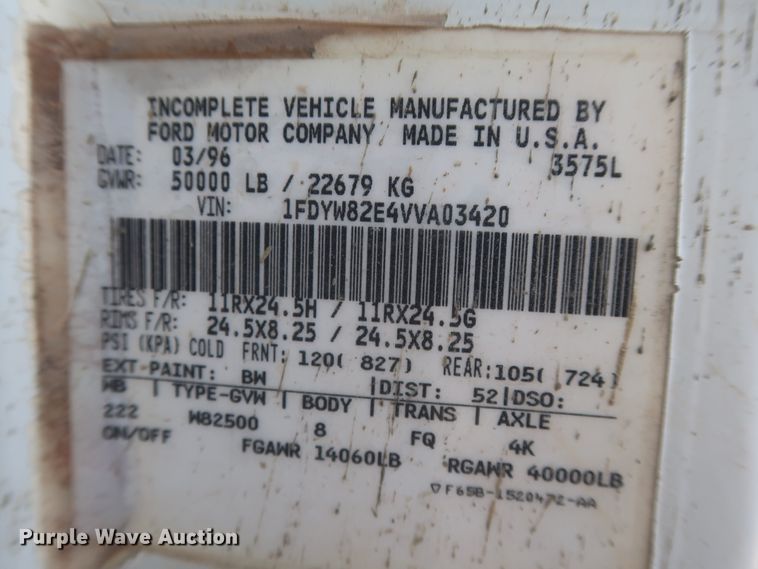 image for item DJ2304 1997 Ford L8000  truck cab and chassis