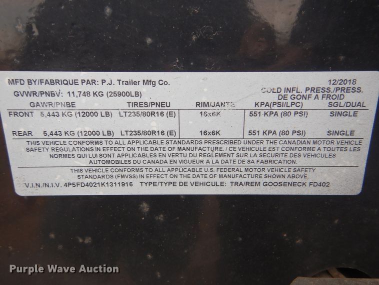 image for item HX9099 2019 PJ FD402 equipment trailer