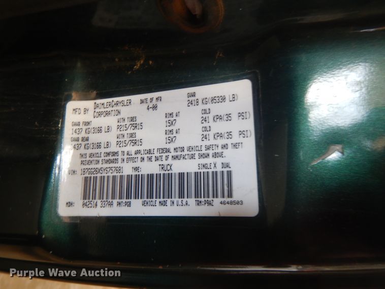 image for item H1849 2000 Dodge Dakota  pickup truck