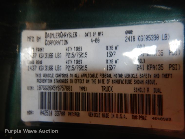 image for item H1849 2000 Dodge Dakota  pickup truck