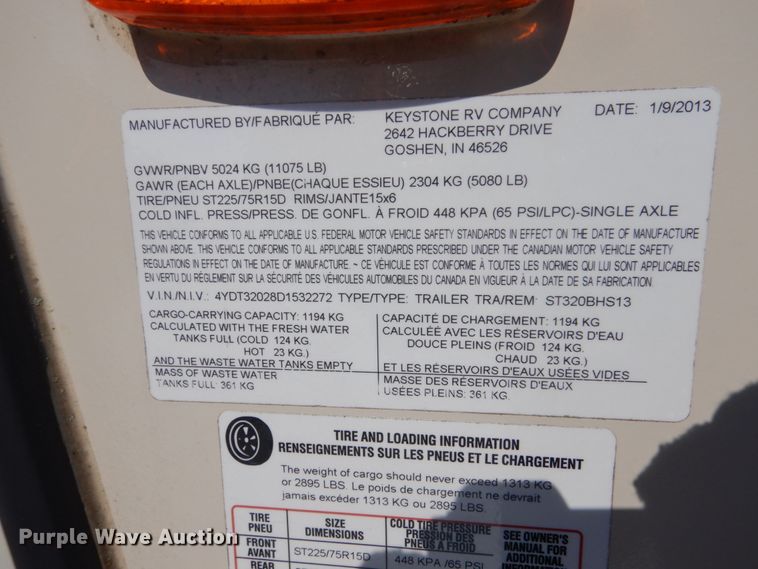 image for item HS9931 2013 Keystone BHS320 Sprinter  camper