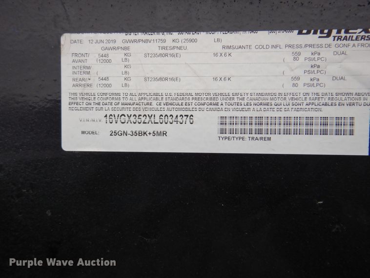 image for item HX9145 2020 Big Tex 25GN-35BK+5MR  equipment trailer