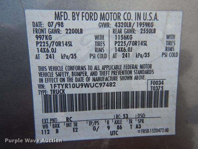 image for item IP9019 1998 Ford Ranger XLT  pickup truck