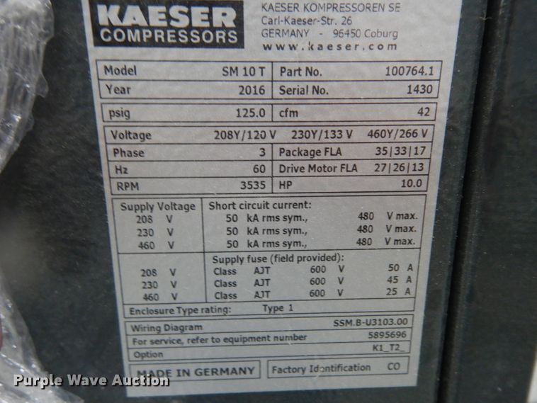 image for item IP9053 2016 Kaeser SM10T  air compressor