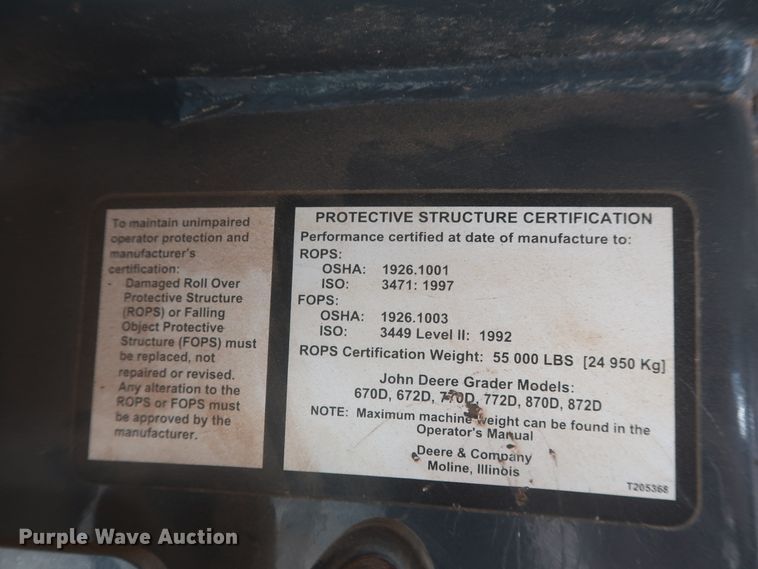 image for item DJ1827 2006 John Deere 772D  motor grader