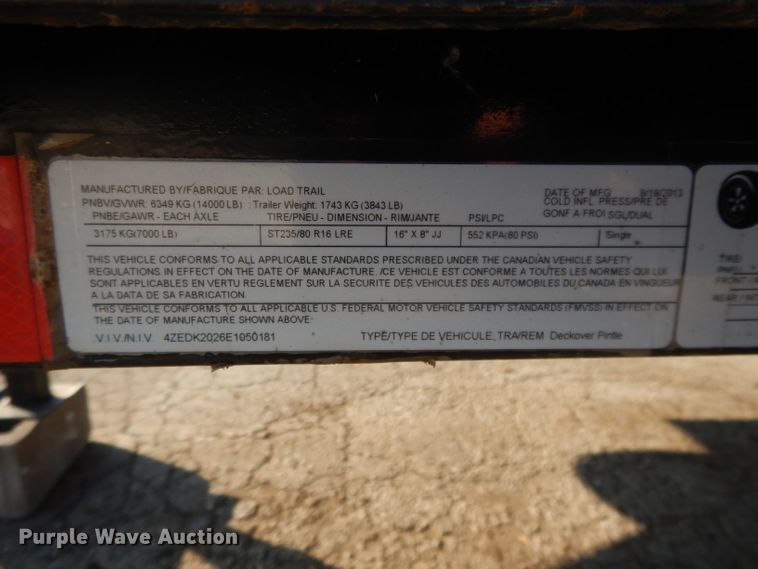 image for item DL2138 2014 Load Trail utility trailer