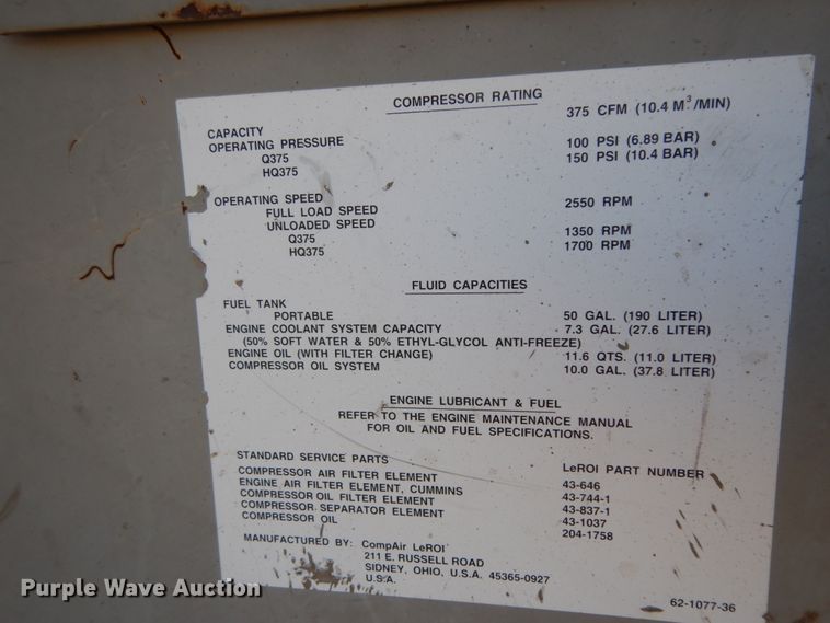 image for item DM2818 1999 Leroi A219-221-3  air compressor