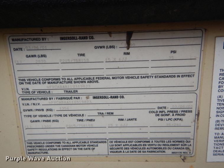 image for item GT9578 2001 Ingersoll Rand Platinum series  air compressor