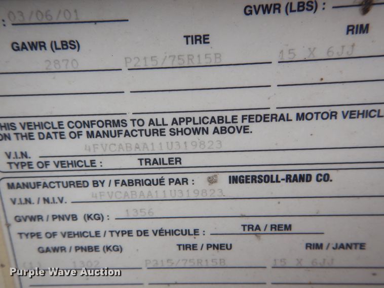 image for item GT9578 2001 Ingersoll Rand Platinum series  air compressor