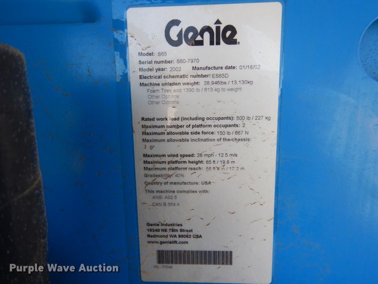 image for item HS9930 2002 Genie S-65  boom lift