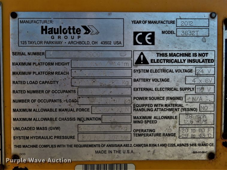 image for item HV9644 2012 Bil-Jax 3632T  boom lift
