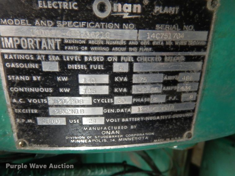 image for item IA9373 Onan 1400FD-4R8/3621C  generator