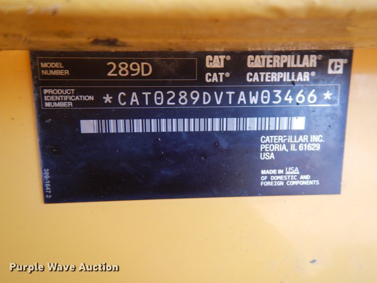 image for item IA9383 2015 Caterpillar 289D  tracked skid steer loader