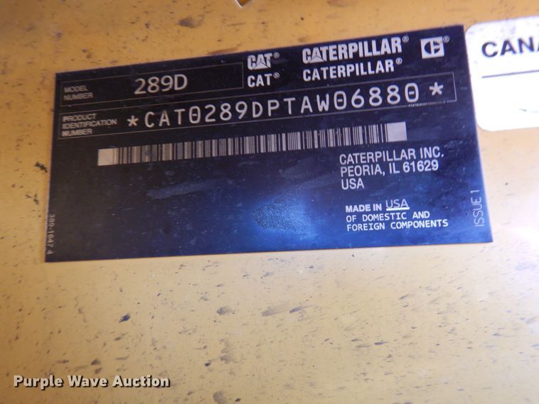 image for item IA9384 2017 Caterpillar 289D  tracked skid steer loader