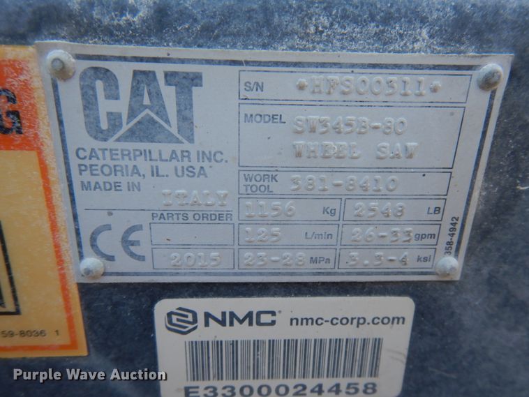 image for item IA9394 2015 Caterpillar SW345B-80 48" skid steer wheel saw