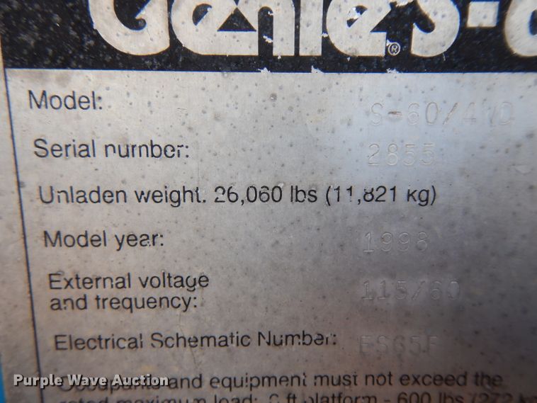 image for item IP9060 1998 Genie S60  boom lift