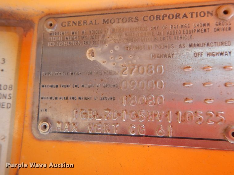 image for item DF6466 1987 Chevrolet C70  dump truck