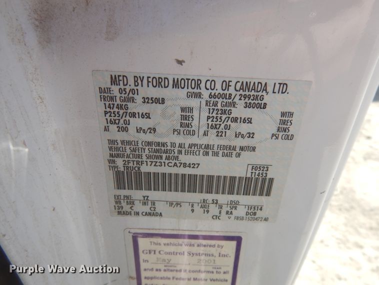 image for item DJ2834 2001 Ford F150  pickup truck