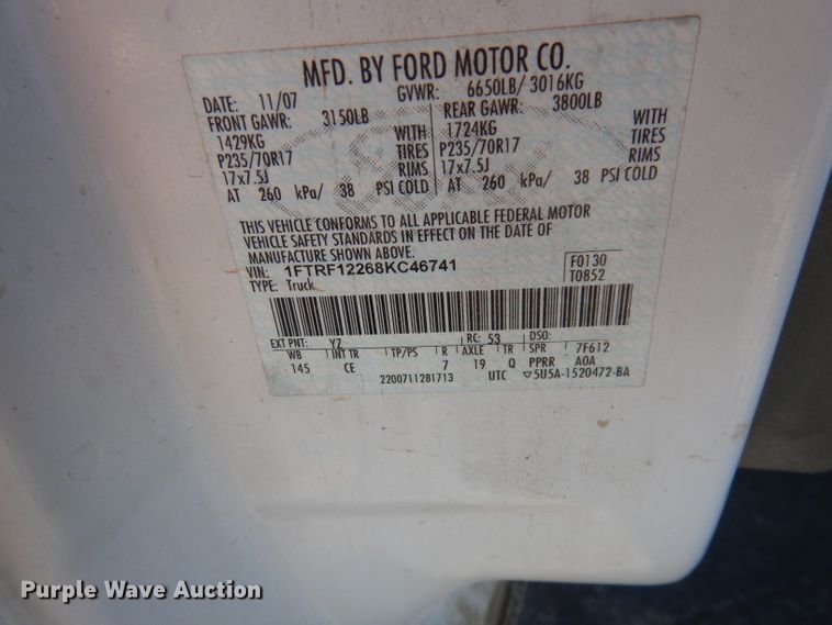 image for item DJ2835 2008 Ford F150 XL  pickup truck