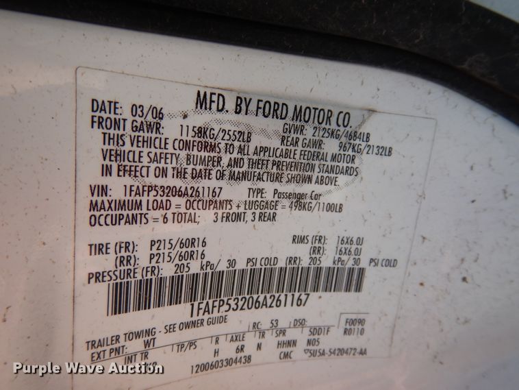 image for item DJ2870 2006 Ford Taurus SE