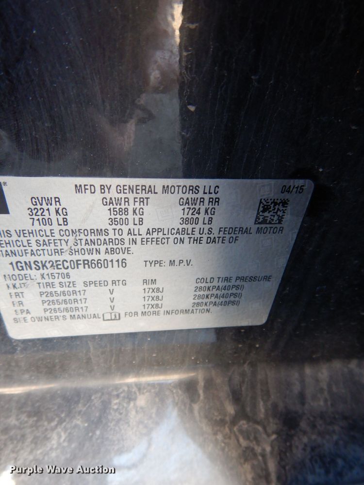 image for item DJ2910 2015 Chevrolet Tahoe Police  SUV