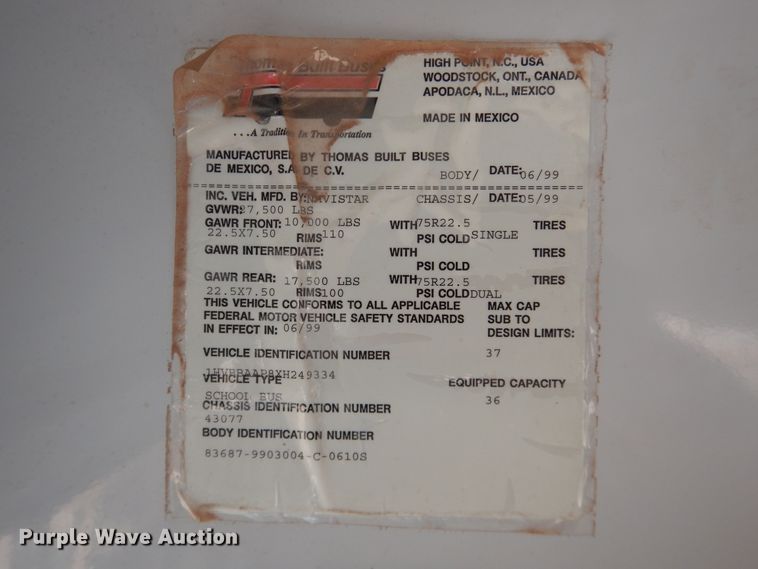 image for item DJ4962 1999 International 3800  school bus