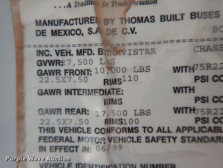 image for item DJ4962 1999 International 3800  school bus