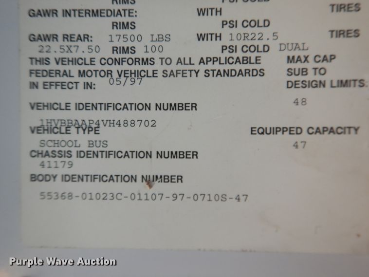 image for item DJ4963 1997 International 3800  school bus